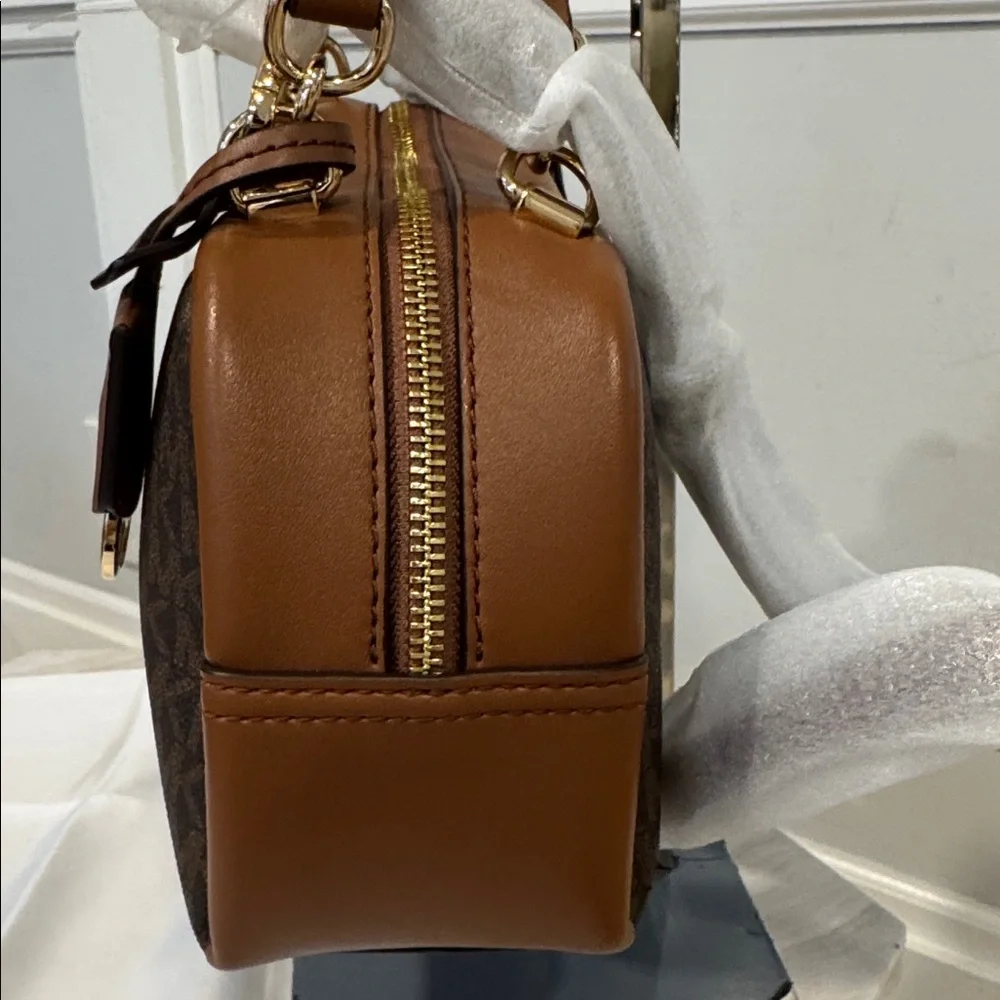 Michael Kors Jet Set Signature Brown Leather Satchel Crossbody